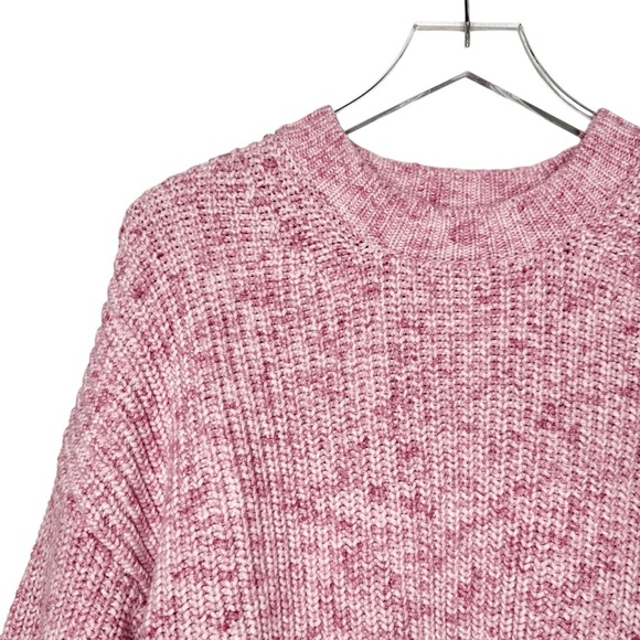 J. Crew Pink Marled Cotton Blend Women’s Chunky Crew Neck Preppy Sweater Sz M - Picture 2 of 11